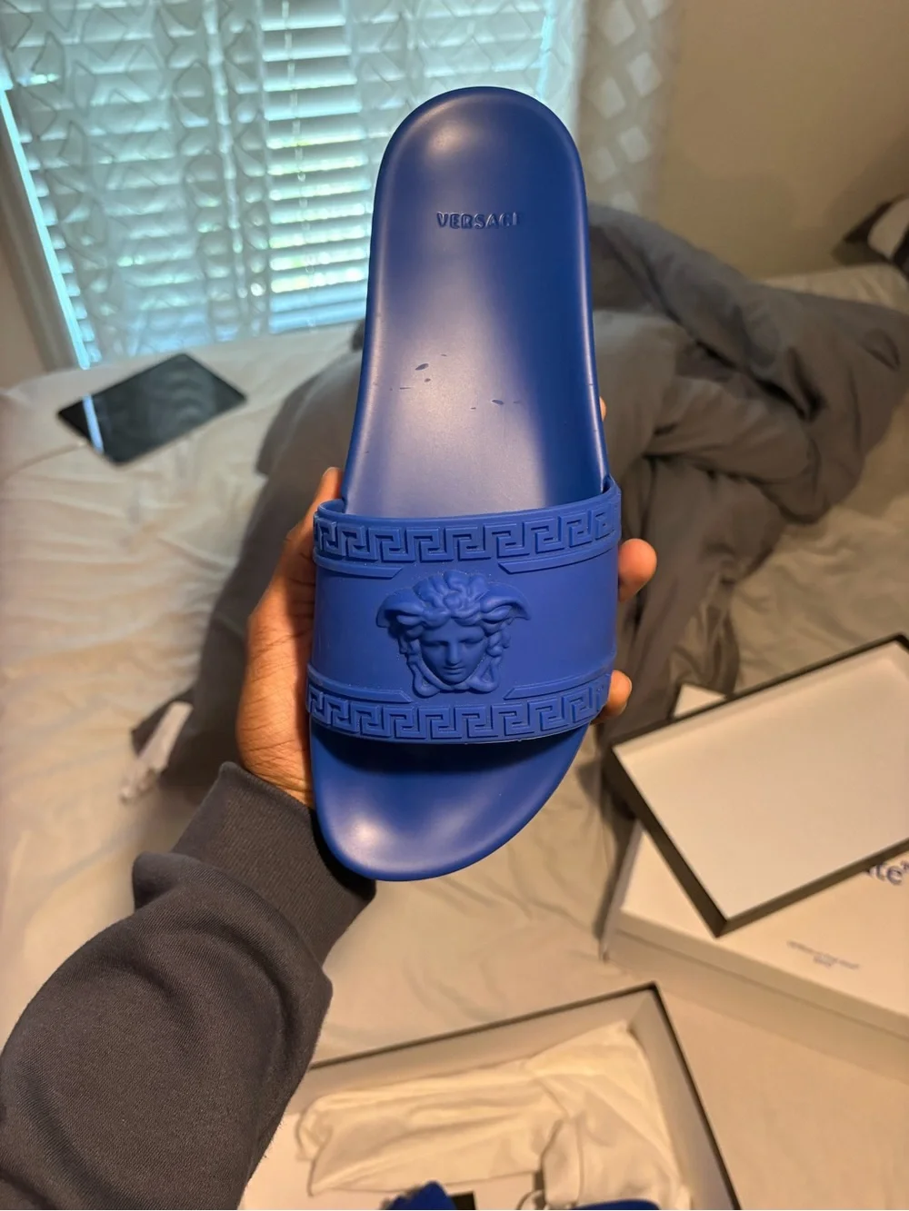 Versace Royal Blue Medusa Rubber Slide - Men's Casual Sandal